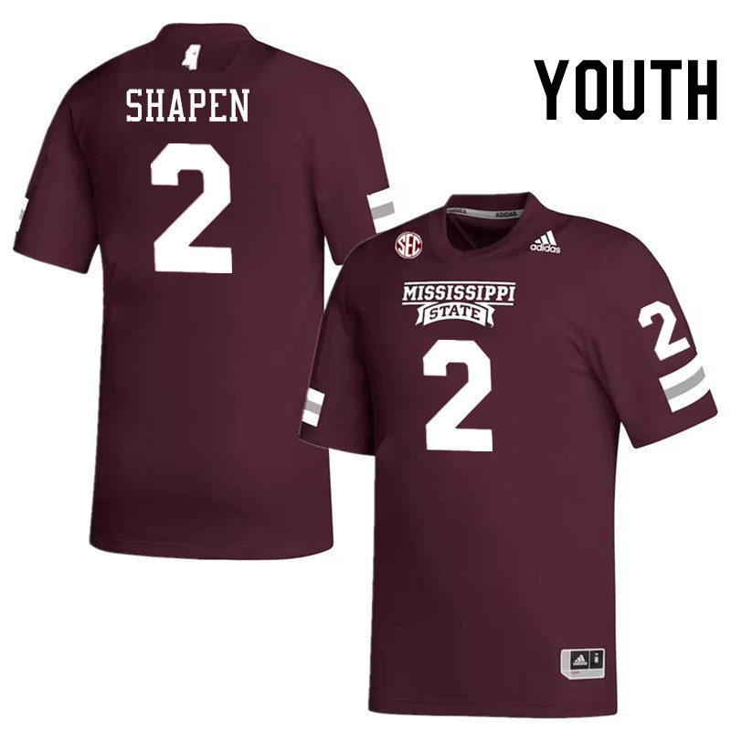 Youth #2 Blake Shapen Mississippi State Bulldogs College Football Jerseys Stitched-Maroon